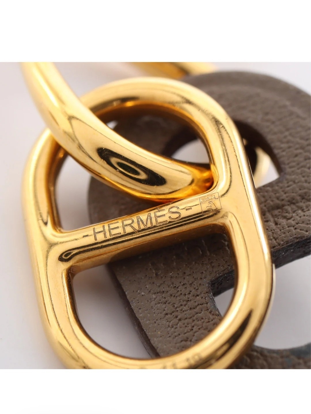 Hermes Au maillon Chaîne d'Ancre Etoupe Earrings GP Veau Swift Gray brown - Picture 4 of 5